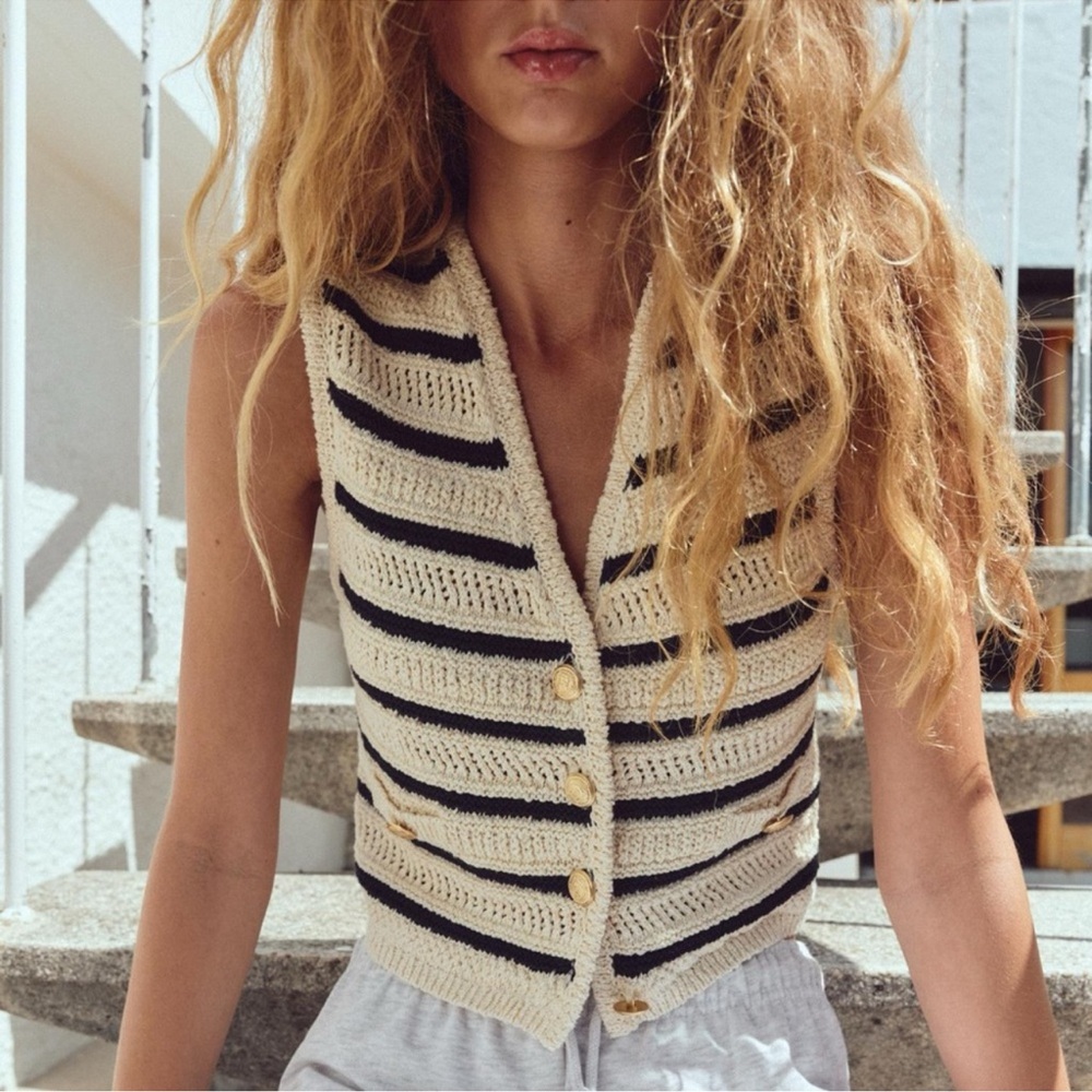 Striped Cream and Black Camisole brand new Zara